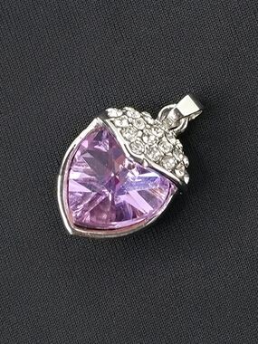Source Unknown Silver-Tone Purple Crystal Acorn Pendant Necklace